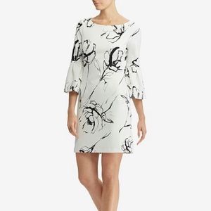 ✨NEW Lauren Ralph Lauren Women's Floral Bell-Sleeve Crepe Dress (8, Cream/Grey)
